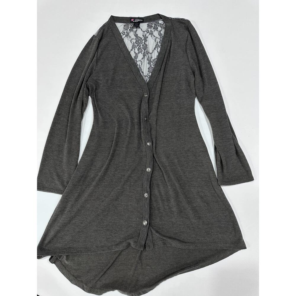 Delirious Los Angeles Cardigan Sweater Womens 1X Gray V-Neck Button Lightweight